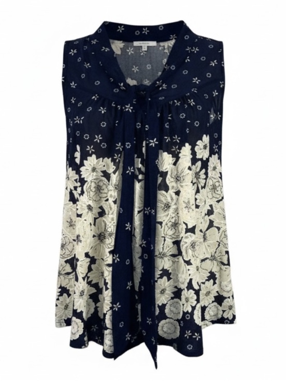 Ember Boho Tie Front Top Blue Cream Floral Sleeveless Blouse size Medium